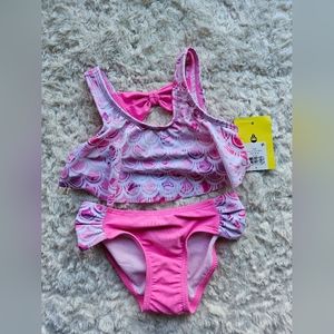 O'Rageous Girls' Marble Mermaid Scale 2 piece Bikini Swimsuit, Pink, Size 4